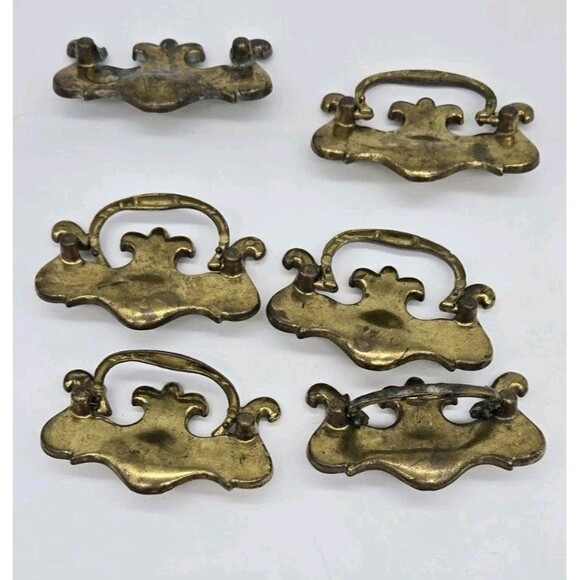 6 Vintage Dresser Drawer Furniture Pulls Handles With Screws Hardware Gold 3677 - Picture 5 of 16